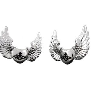 Vivienne Westwood Silver Winged Heart Orb Earrings (item #193)